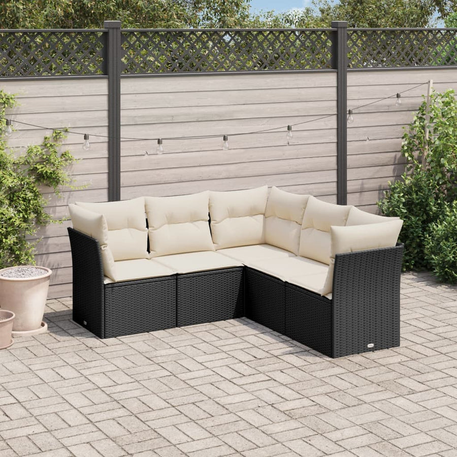5-Delige Loungeset Met Kussens Poly Rattan Zwart
