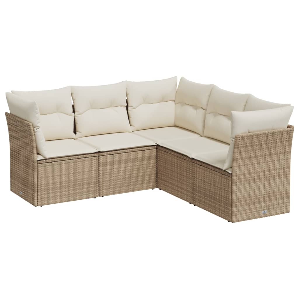 5-Delige Loungeset Met Kussens Poly Rattan Beige