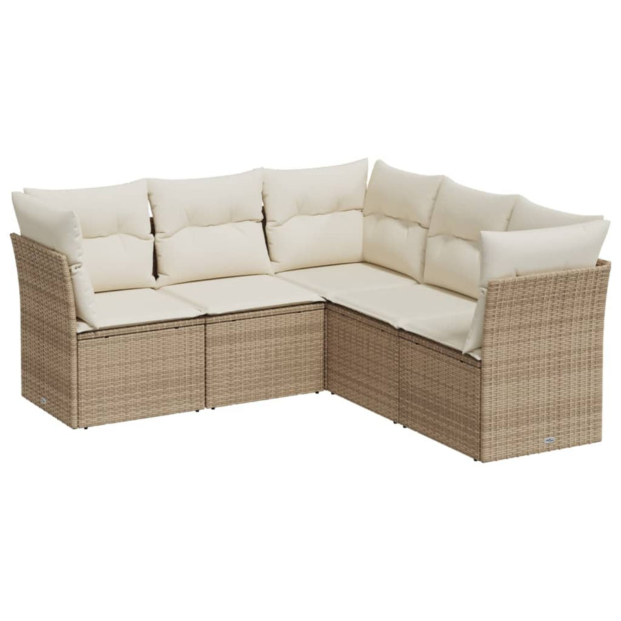 5-Delige Loungeset Met Kussens Poly Rattan Beige