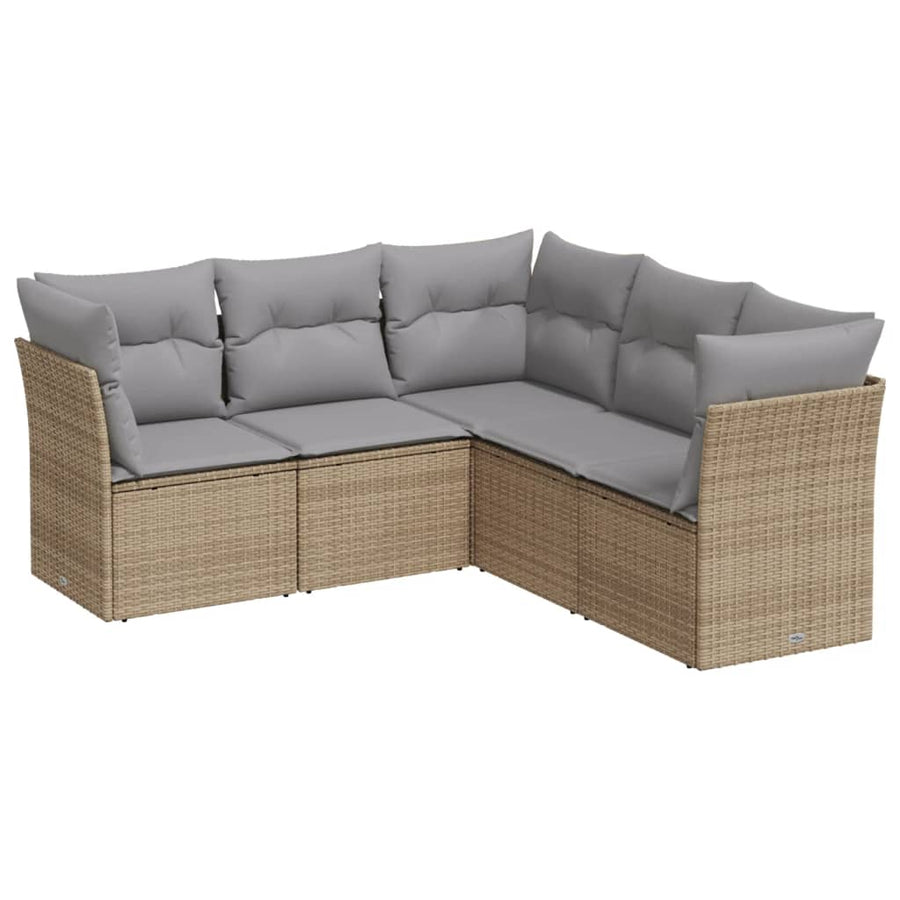 5-Delige Loungeset Met Kussens Poly Rattan Beige