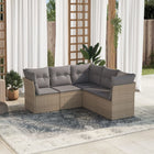 5-piece Lounge Set with Cushions Poly Rattan Beige