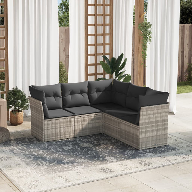 5-delige Loungeset met kussens poly rattan lichtgrijs