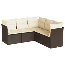5-delige Loungeset met kussens poly rattan bruin 1 Bruin en crème