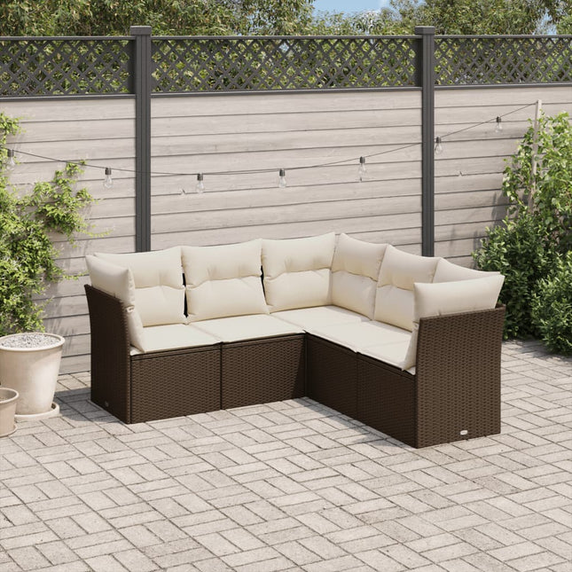 5-delige Loungeset met kussens poly rattan bruin 1 Bruin en crème