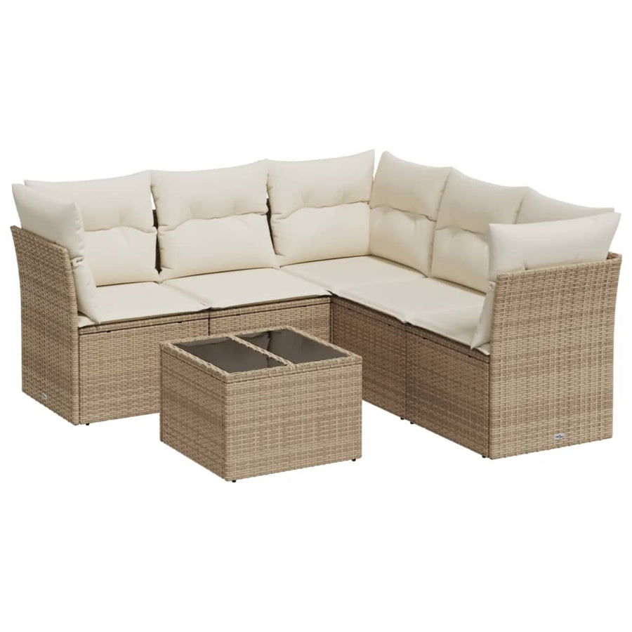 6-Delige Loungeset Met Kussens Poly Rattan Beige