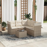 6-piece Lounge Set with cushions poly rattan beige
