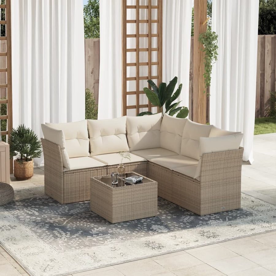 6-Delige Loungeset Met Kussens Poly Rattan Beige