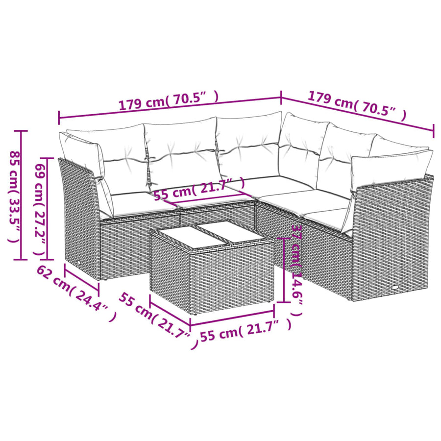 6-Delige Loungeset Met Kussens Poly Rattan Grijs