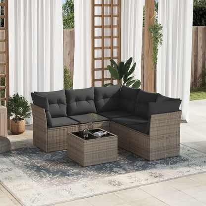 6-Delige Loungeset Met Kussens Poly Rattan Grijs
