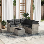 6-piece Lounge Set with cushions poly rattan light grey