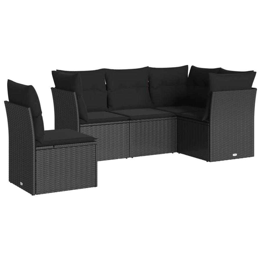 5-Delige Loungeset Met Kussens Poly Rattan Zwart