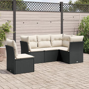 Loungeset poly rattan 5-delig zwart met kussens