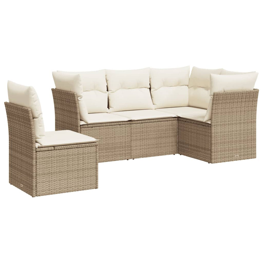 5-Delige Loungeset Met Kussens Poly Rattan Beige