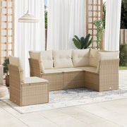 Loungeset 5-delig poly rattan beige met opbergruimte