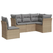 Loungeset poly rattan 5-delig beige