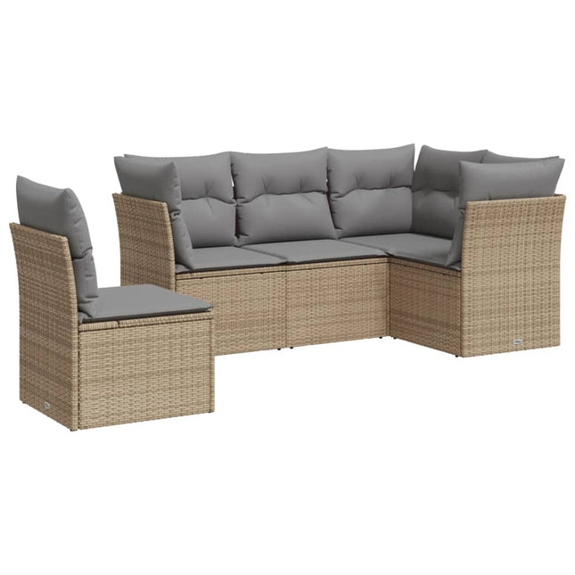 5-Delige Loungeset Met Kussens Poly Rattan Beige