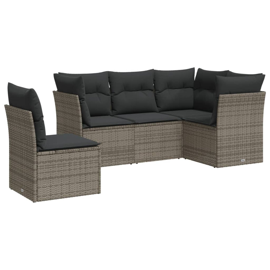 5-Delige Loungeset Met Kussens Poly Rattan Grijs