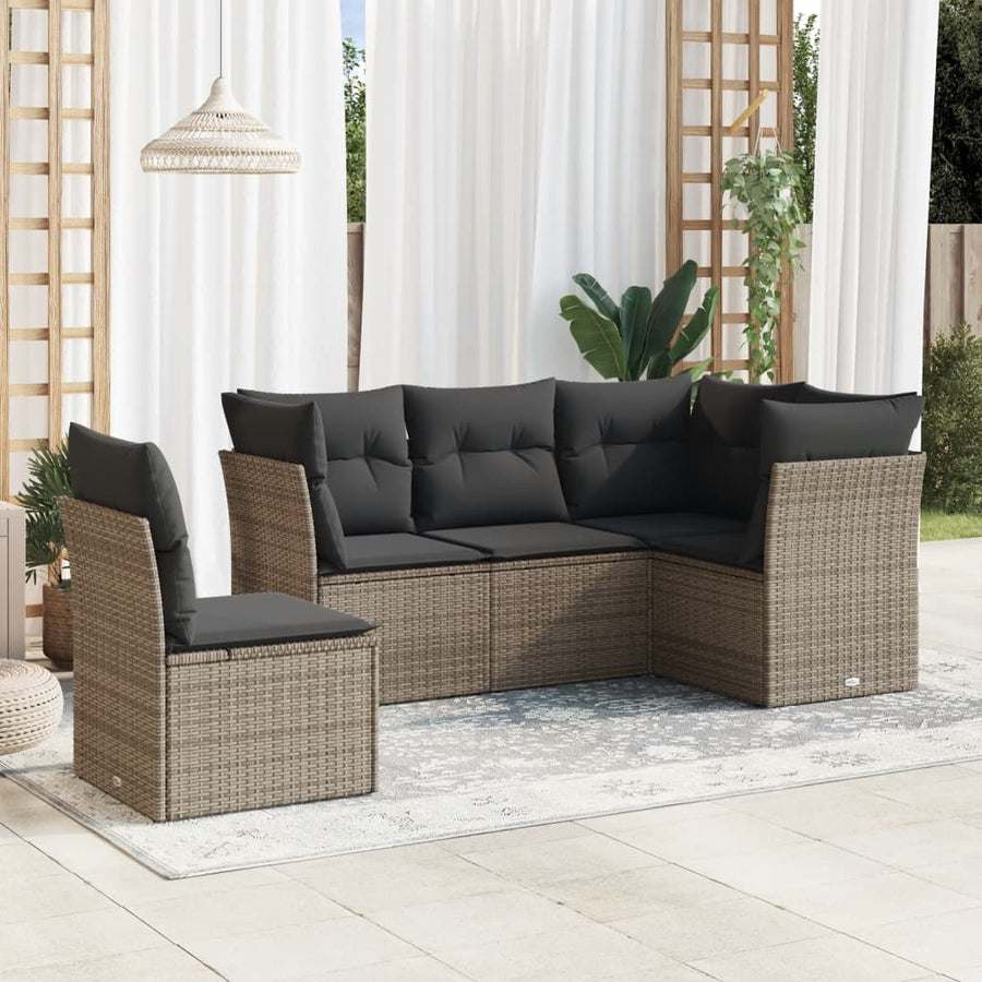 5-Delige Loungeset Met Kussens Poly Rattan Grijs