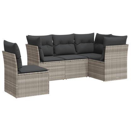 5-delige Loungeset met kussens poly rattan lichtgrijs