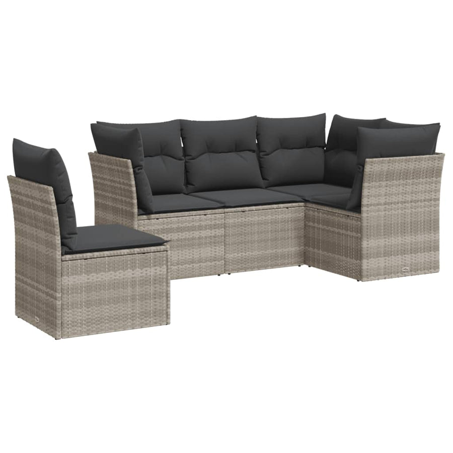 5-delige Loungeset met kussens poly rattan lichtgrijs