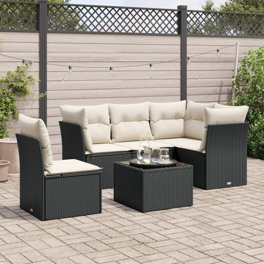 6-Delige Loungeset Met Kussens Poly Rattan Zwart
