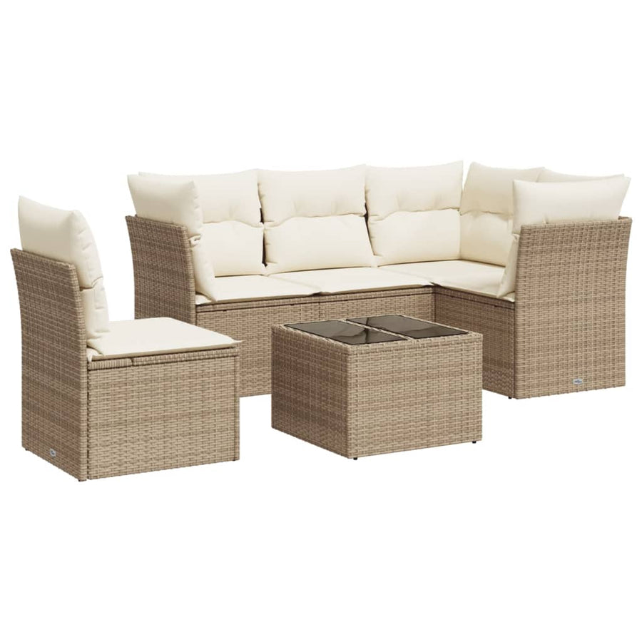 6-Delige Loungeset Met Kussens Poly Rattan Beige
