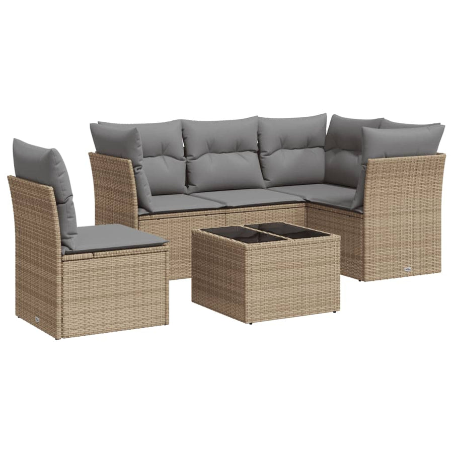 6-Delige Loungeset Met Kussens Poly Rattan Beige