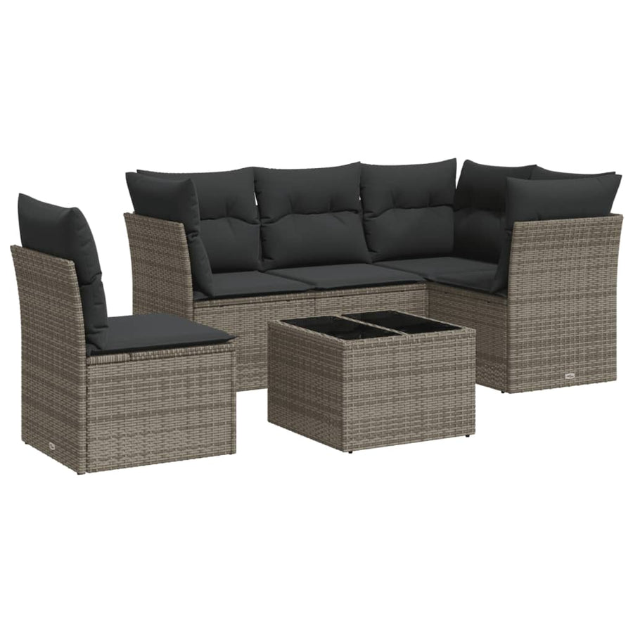6-Delige Loungeset Met Kussens Poly Rattan Grijs