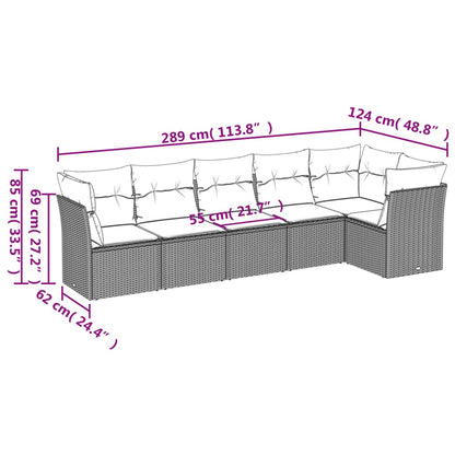 6-delige Loungeset met kussens poly rattan lichtgrijs