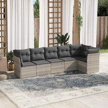 6-delige Loungeset met kussens poly rattan lichtgrijs