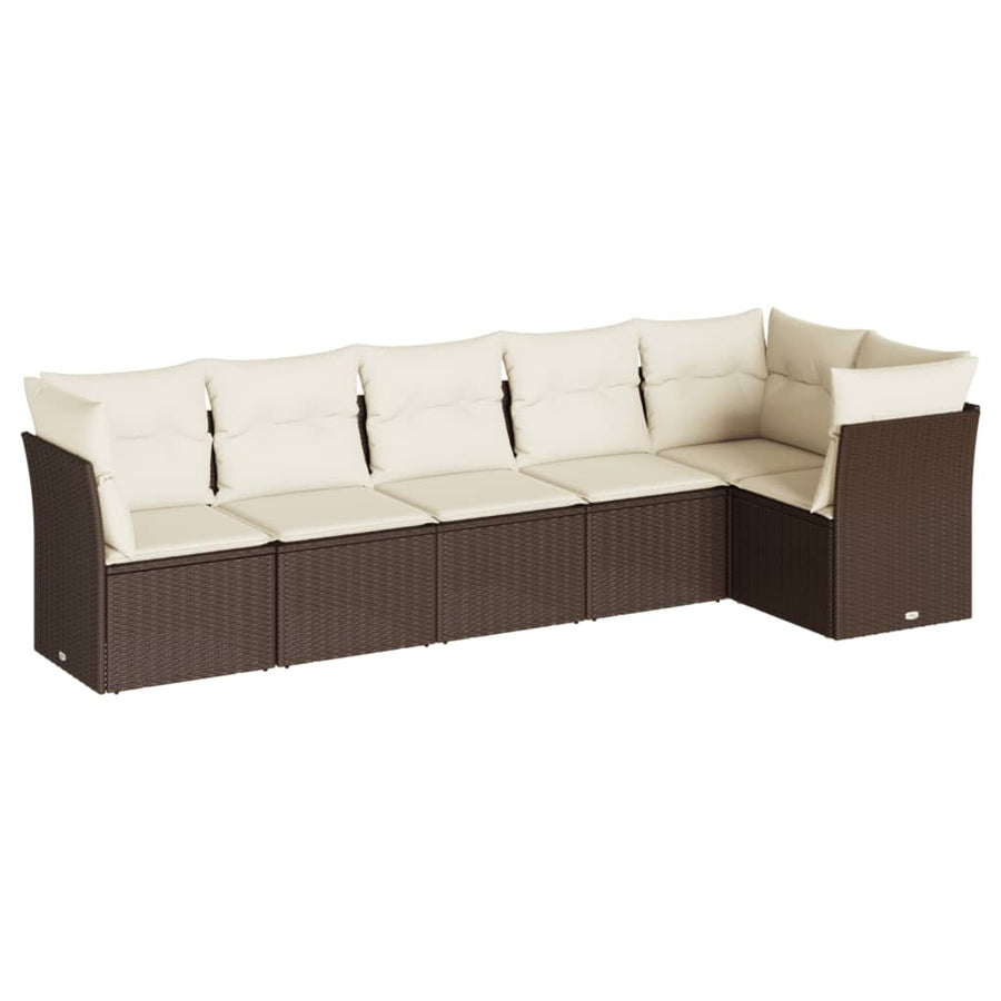 6-delige Loungeset met kussens poly rattan bruin Bruin en crème Zonder tafel
