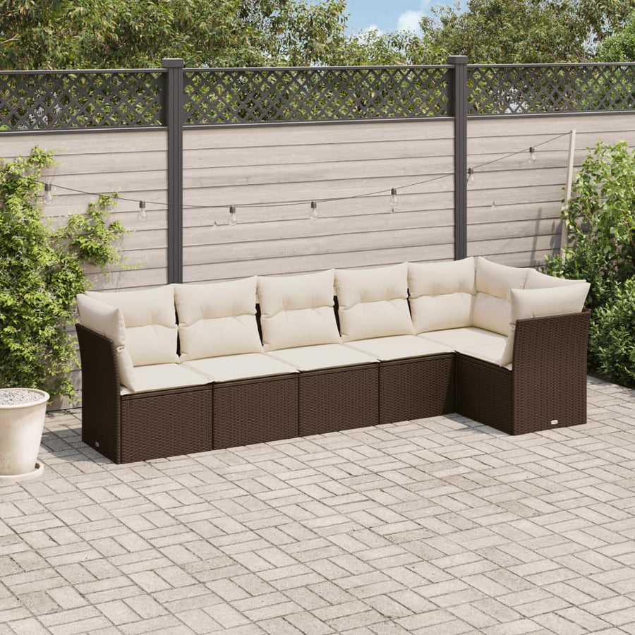 6-delige Loungeset met kussens poly rattan bruin Bruin en crème Zonder tafel