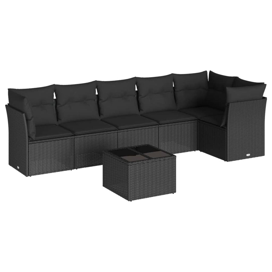 7-Delige Loungeset Met Kussens Poly Rattan Zwart