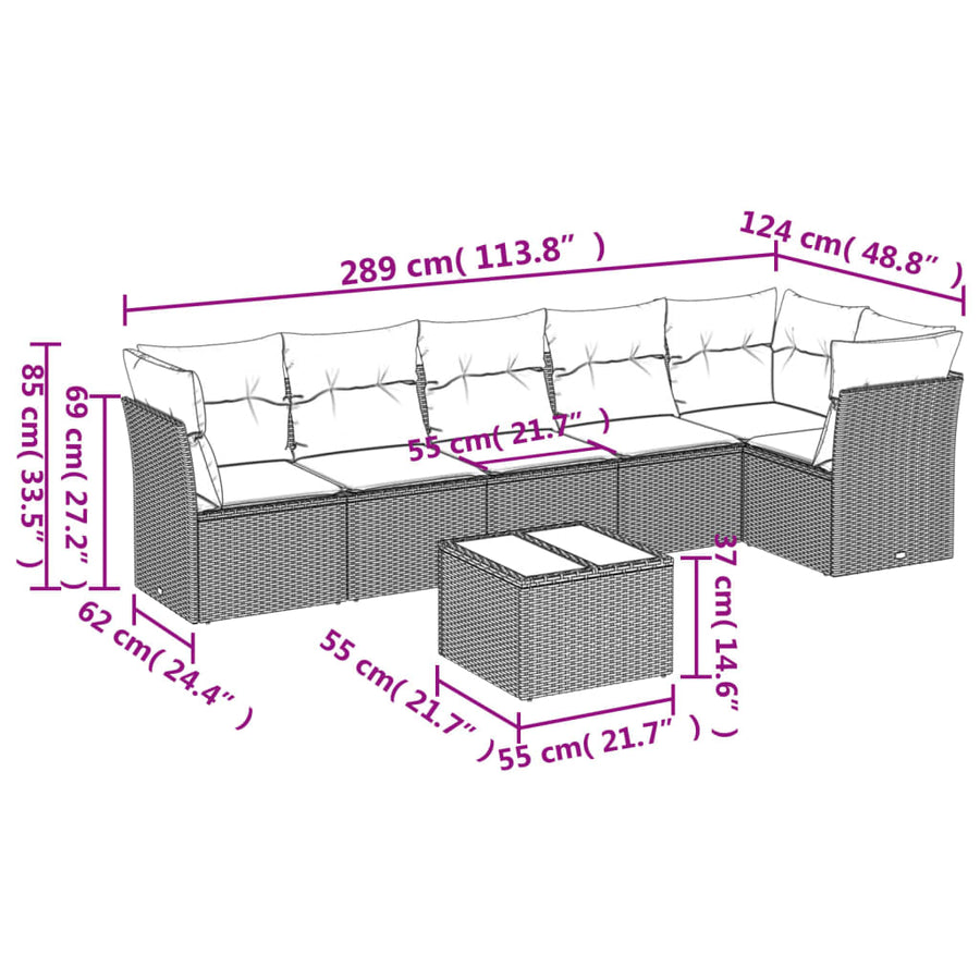 7-Delige Loungeset Met Kussens Poly Rattan Zwart
