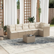 7-piece Loungeset with cushions poly rattan beige
