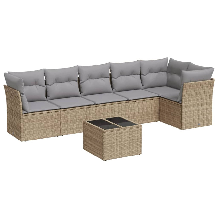 7-Delige Loungeset Met Kussens Poly Rattan Beige