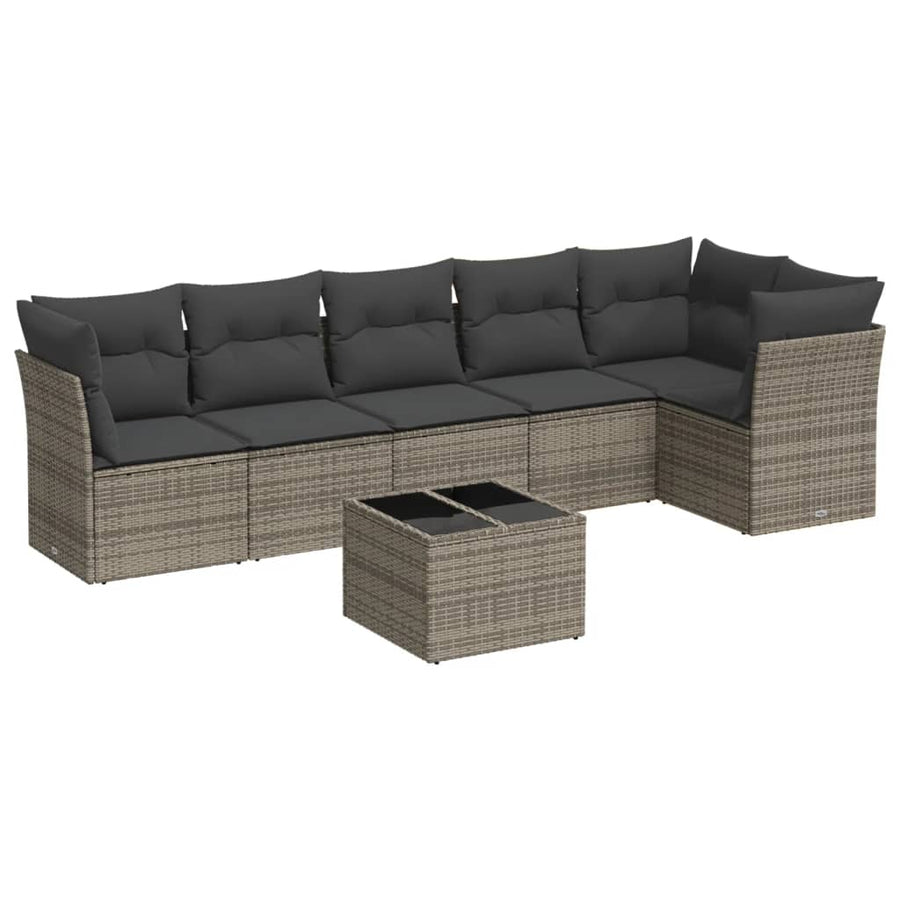 7-Delige Loungeset Met Kussens Poly Rattan Grijs