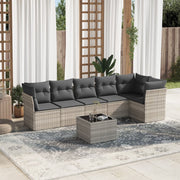 7-piece Lounge Set with cushions poly rattan light grey