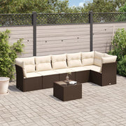7-Piece Poly Rattan Lounge Set with Cushions Brown