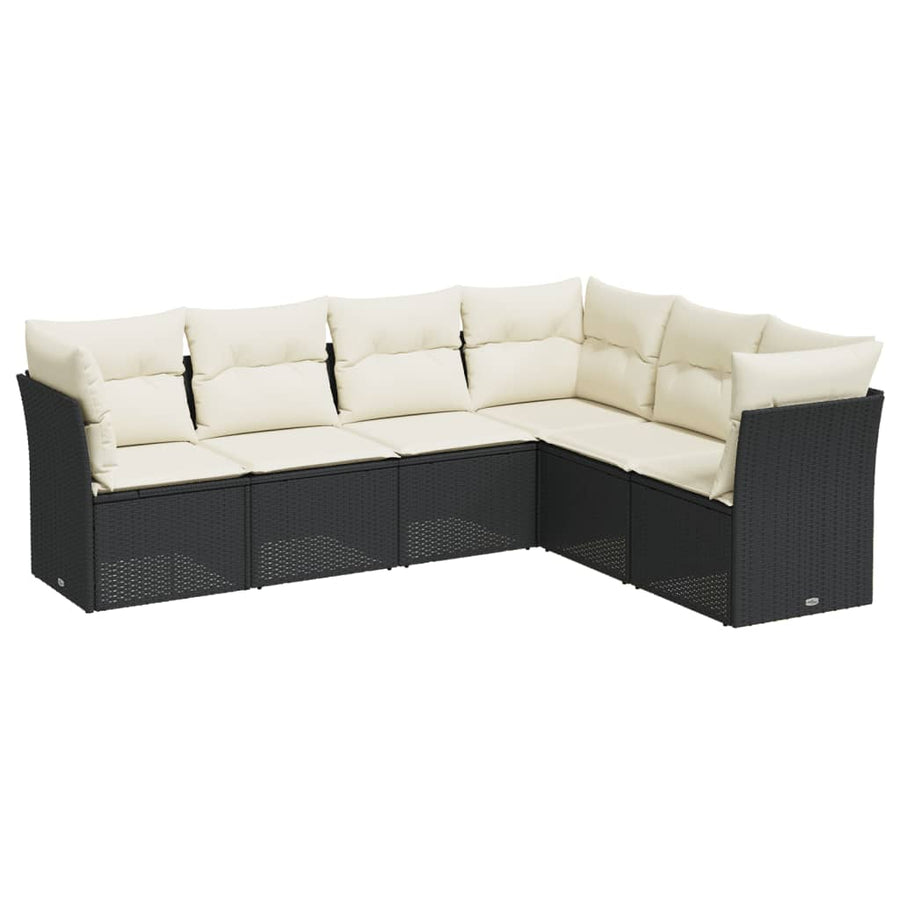 6-delige Loungeset met kussens poly rattan zwart Zwart en crème Zonder tafel