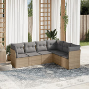 6-piece Lounge Set with cushions poly rattan beige