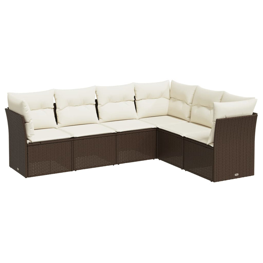6-delige Loungeset met kussens poly rattan bruin Bruin en crème Zonder tafel
