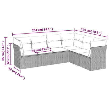 6-delige Loungeset met kussens poly rattan bruin Bruin en crème Zonder tafel