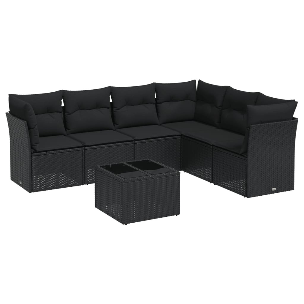 7-Delige Loungeset Met Kussens Poly Rattan Zwart
