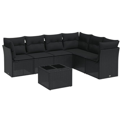 7-Delige Loungeset Met Kussens Poly Rattan Zwart