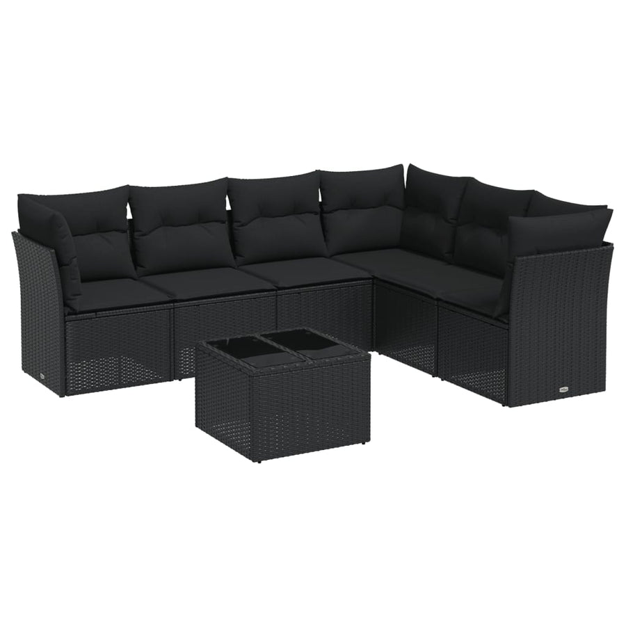 7-Delige Loungeset Met Kussens Poly Rattan Zwart