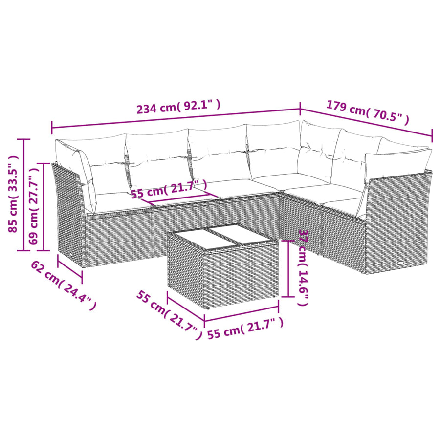 7-Delige Loungeset Met Kussens Poly Rattan Zwart