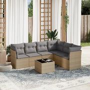Loungeset poly rattan 7-delig beige