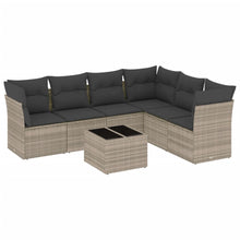 7-delige Loungeset met kussens poly rattan lichtgrijs