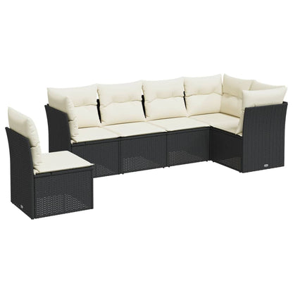 6-delige Loungeset met kussens poly rattan zwart Zwart en crème Zonder tafel